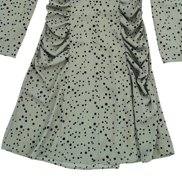 Zara Black Polka Dot V-Neck Long Sleeve Sage Mini Short Dress, Mint Green,Size S - Picture 9 of 15